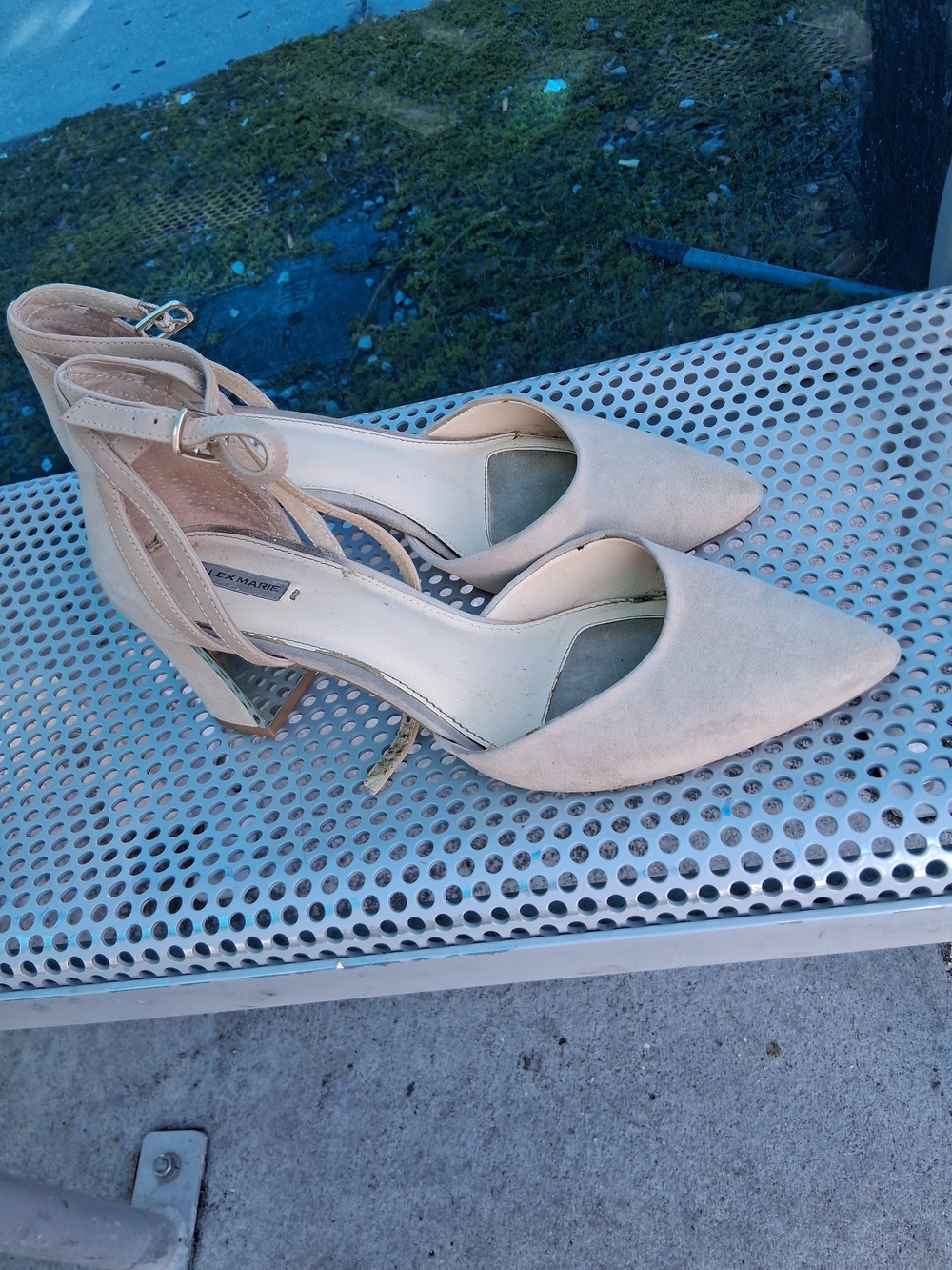 Alex Marie Women's Beige Pointed-Toe Ankle Strap Heels